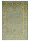 2x3 Hand Knotted Blue and Beige Traditional Persian Oushak Wool Rug | N2923