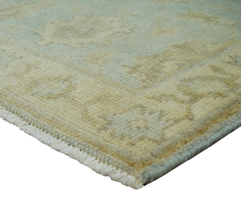 2x3 Hand Knotted Blue and Beige Traditional Persian Oushak Wool Rug | N2923