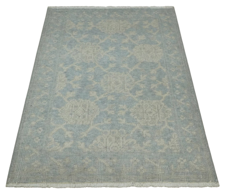 2x3 Hand Knotted Blue, Beige and Gray Traditional Persian Oushak Wool Rug | N7423