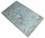 2x3 Hand Knotted Blue, Ivory and Gray Vintage Persian Oushak Wool Rug | N3523