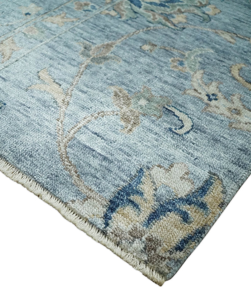 2x3 Hand Knotted Blue, Ivory and Gray Vintage Persian Oushak Wool Rug | N3523