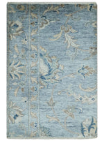 2x3 Hand Knotted Blue, Ivory and Gray Vintage Persian Oushak Wool Rug | N3523