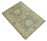 2x3 Hand Knotted Gray and Beige Traditional Persian Oushak Wool Rug | N7223