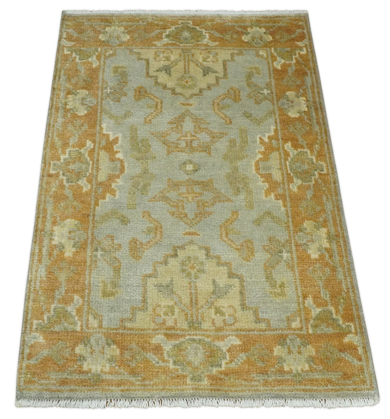2x3 Hand Knotted Gray and Gold Traditional Persian Oushak Wool Rug | N8823