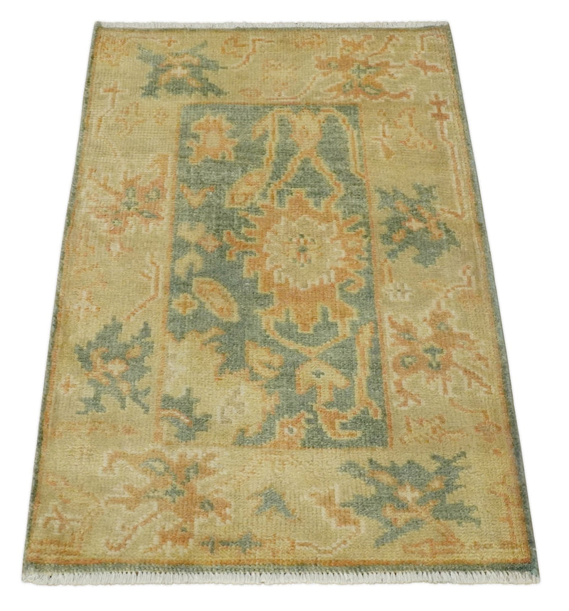 2x3 Hand Knotted Gray, Beige and Gold Traditional Persian Oushak Wool Rug | N4223