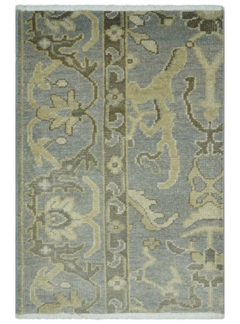 2x3 Hand Knotted Gray, Beige and Olive Traditional Persian Oushak Wool Rug | N5123