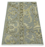 2x3 Hand Knotted Gray, Beige and Olive Traditional Persian Oushak Wool Rug | N5123