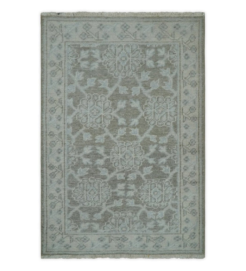 2x3 Hand Knotted Gray, Ivory and Silver Traditional Persian Oushak Wool Rug | N6323