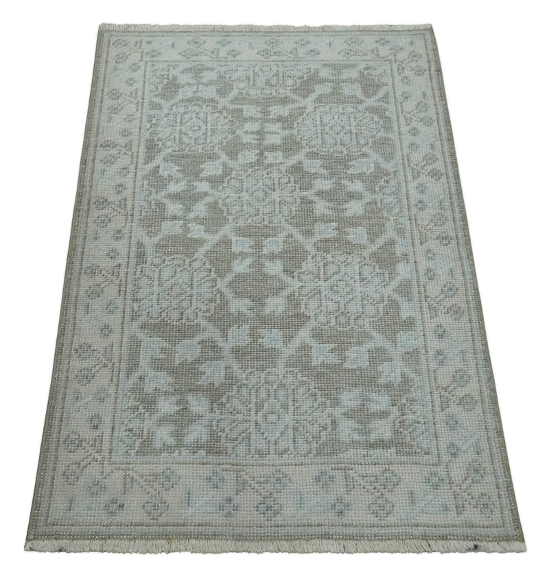 2x3 Hand Knotted Gray, Ivory and Silver Traditional Persian Oushak Wool Rug | N6323