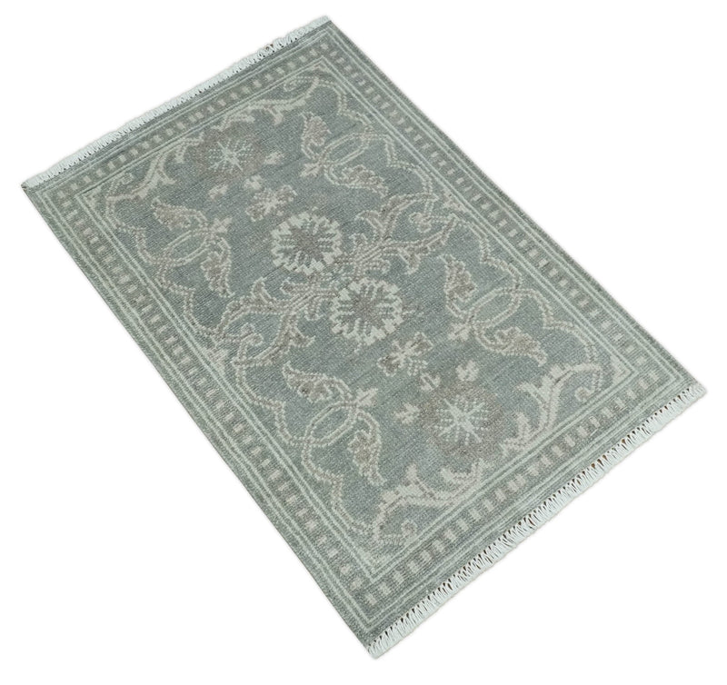 2x3 Hand Knotted Gray, Silver and Brown Traditional Persian Oushak Wool Rug | N5023