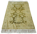 2x3 Hand Knotted Olive, Beige and Gray Traditional Persian Oushak Wool Rug | N3623