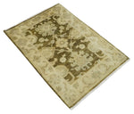 2x3 Hand Knotted Olive, Beige and Gray Traditional Persian Oushak Wool Rug | N4323