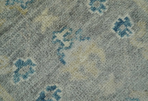 2x3 Hand Knotted Silver, Beige and Teal Traditional Wool Rug