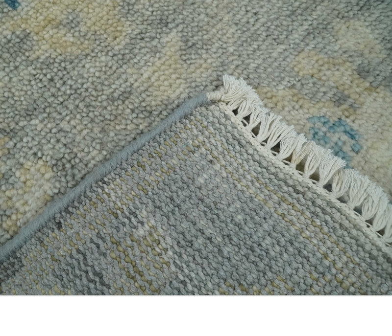 2x3 Hand Knotted Silver, Beige and Teal Traditional Wool Rug