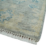 2x3 Hand Knotted Silver, Beige and Teal Traditional Wool Rug