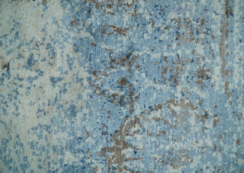 2x3 Hand Knotted Silver, Blue and Brown Modern Wool and Bamboo Silk Rug | N923