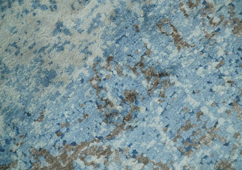 2x3 Hand Knotted Silver, Blue and Brown Modern Wool and Bamboo Silk Rug | N923