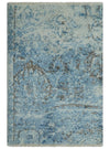 2x3 Hand Knotted Silver, Blue and Brown Modern Wool and Bamboo Silk Rug | N923