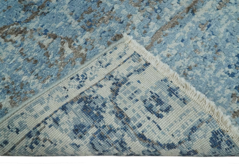 2x3 Hand Knotted Silver, Blue and Brown Modern Wool and Bamboo Silk Rug | N923