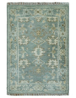 2x3 Hand Knotted Silver, Ivory and Brown Traditional Oushak Wool Rug