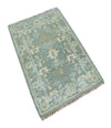 2x3 Hand Knotted Silver, Ivory and Brown Traditional Oushak Wool Rug