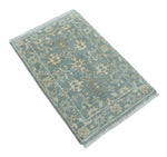 2x3 Hand Knotted Silver, Ivory and Brown Traditional Oushak Wool Rug