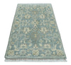 2x3 Hand Knotted Silver, Ivory and Brown Traditional Oushak Wool Rug