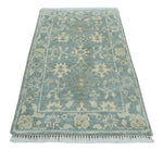2x3 Hand Knotted Silver, Ivory and Brown Traditional Oushak Wool Rug