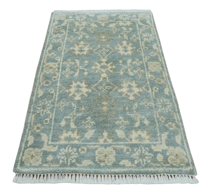 2x3 Hand Knotted Silver, Ivory and Brown Traditional Oushak Wool Rug