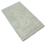 2x3 Hand Knotted Silver, Ivory and Gray Heriz Serapi Wool Area Rug