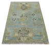 2x3 Hand Knotted Silver, Olive and Black Traditional Oushak Wool Rug