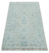 2x3 Hand Knotted Silver, Teal and Brown Heriz Serapi Wool Rug