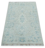 2x3 Hand Knotted Silver, Teal and Brown Heriz Serapi Wool Rug