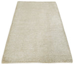 2x3 Hand Knotted Solid Beige Rug, Low Pile, No Shedding | N6023