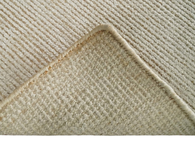 2x3 Hand Knotted Solid Beige Rug, Low Pile, No Shedding | N6023