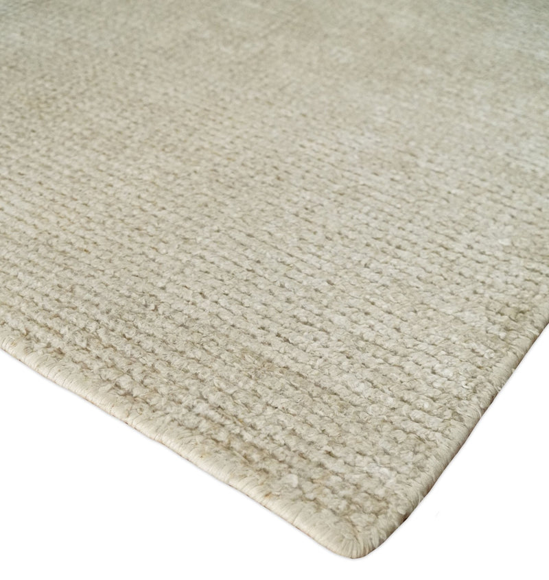 2x3 Hand Knotted Solid Beige Rug, Low Pile, No Shedding | N6023