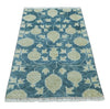 2x3 Hand Knotted Teal and Beige Balloon shape Oushak Wool Area Rug