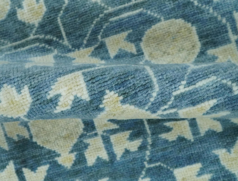 2x3 Hand Knotted Teal and Beige Balloon shape Oushak Wool Area Rug