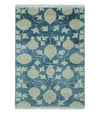 2x3 Hand Knotted Teal and Beige Balloon shape Oushak Wool Area Rug