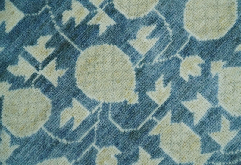 2x3 Hand Knotted Teal and Beige Balloon shape Oushak Wool Area Rug