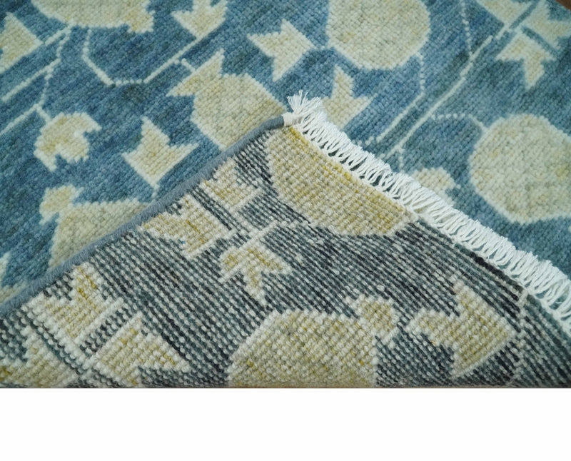 2x3 Hand Knotted Teal and Beige Balloon shape Oushak Wool Area Rug