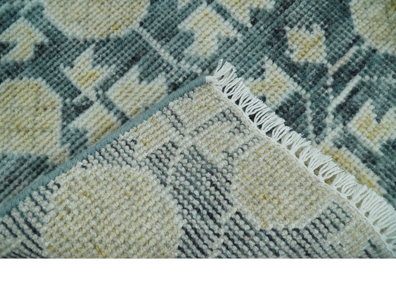 2x3 Hand Knotted Teal Blue and Beige shape Oushak Wool Rug, Entryway Rug | TRDCP122723