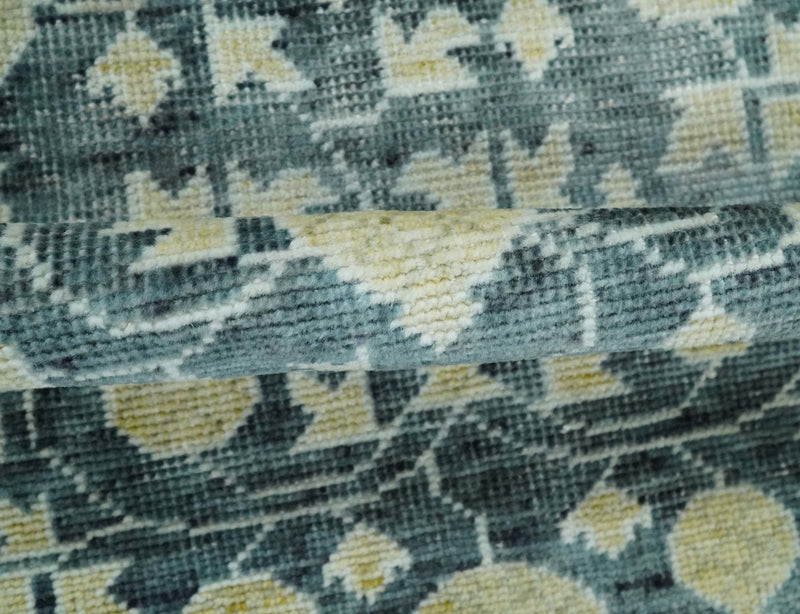 2x3 Hand Knotted Teal Blue and Beige shape Oushak Wool Rug, Entryway Rug | TRDCP122723