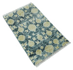 2x3 Hand Knotted Teal Blue and Beige shape Oushak Wool Rug, Entryway Rug | TRDCP122723