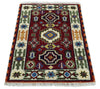 2x3 Hand Knotted traditional Kazak Rust and Blue Doormat Rug | KZA25