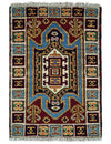 2x3 Hand Knotted traditional Kazak Rust and Blue Small Kitchen, Doormat Rug | KZA26