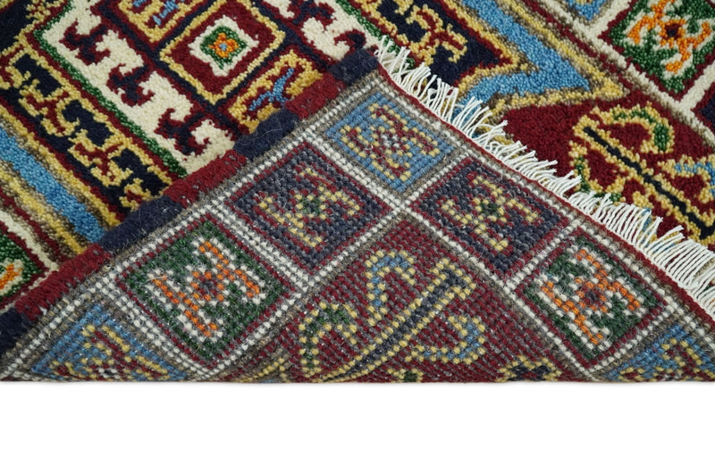 2x3 Hand Knotted traditional Kazak Rust and Blue Small Kitchen, Doormat Rug | KZA26