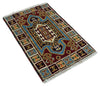 2x3 Hand Knotted traditional Kazak Rust and Blue Small Kitchen, Doormat Rug | KZA26