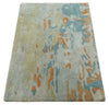 2x3 Handmade Abstract Design Silver, Beige, Teal and Rust made with fine wool Area Rug | TRDCP126423