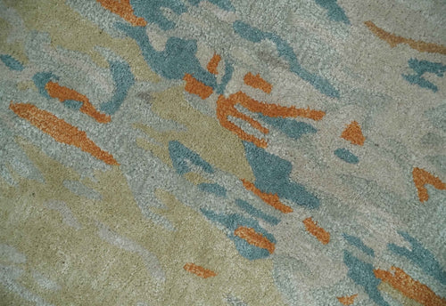 2x3 Handmade Abstract Design Silver, Beige, Teal and Rust made with fine wool Area Rug | TRDCP126423